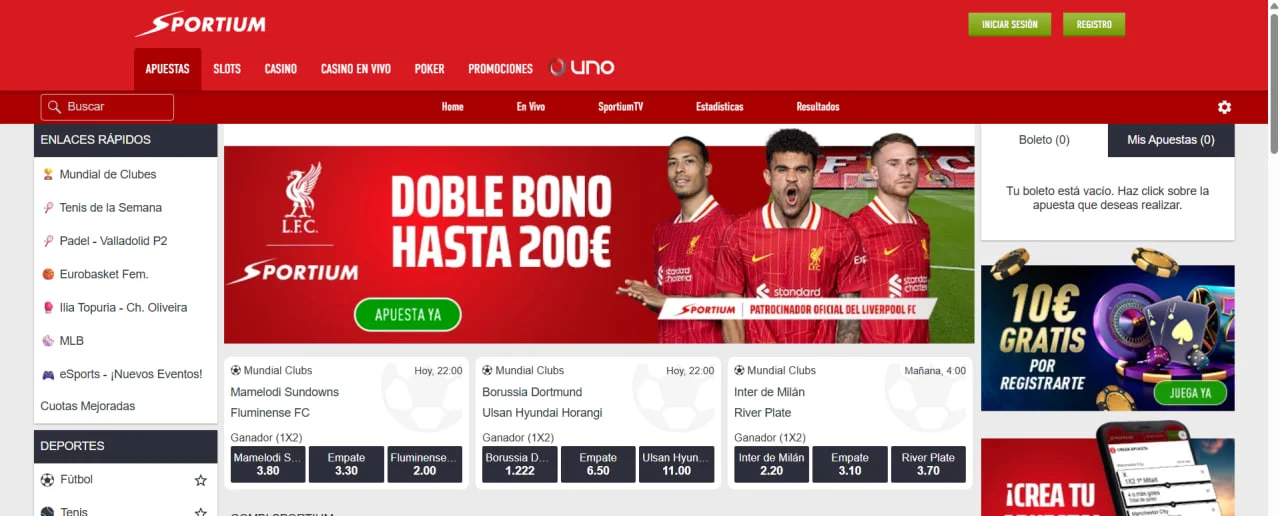 Sportium Main Page