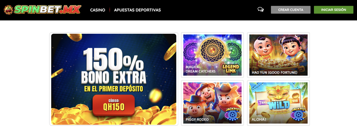 Página principal de Spinbet